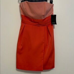 Adrianna Papell Strapless Dress in Coral and Orange